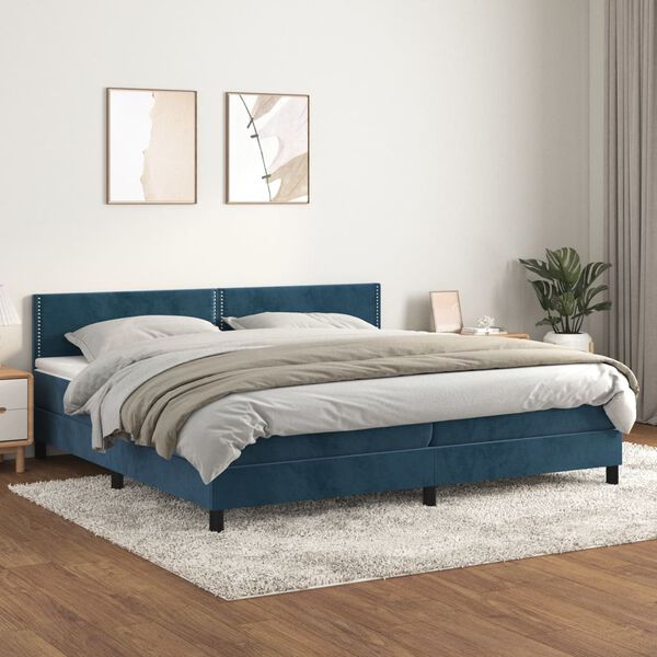 vidaXL Cama com molas/colch&atilde;o 200x200 cm veludo azul-escuro