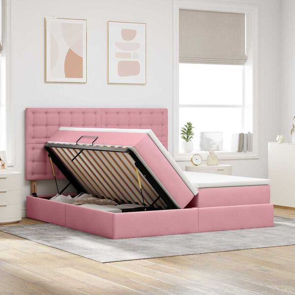 vidaXL Cama com Armazenamento com colch&atilde;o Rosa 200 x 200 cm Veludo