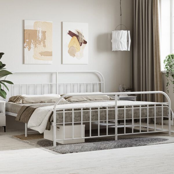 vidaXL Estrutura de cama com cabeceira e p&eacute;s 200x200 cm metal branco