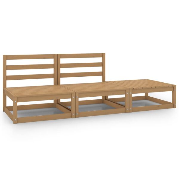 vidaXL 3 pcs conjunto lounge de jardim pinho maci&ccedil;o castanho mel