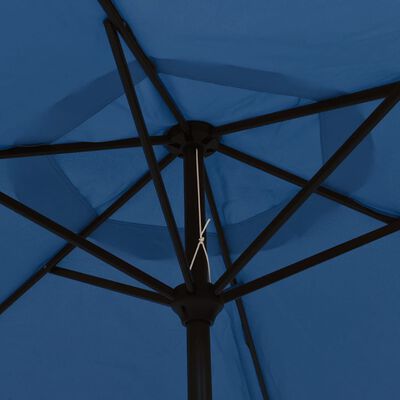 vidaXL Guarda-sol exterior c/ luzes LED poste aço 300 cm azul-ciano