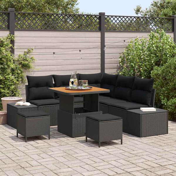vidaXL Conjunto de Sof&aacute; de Jardim com almofada 8 pcs Preto vime PE