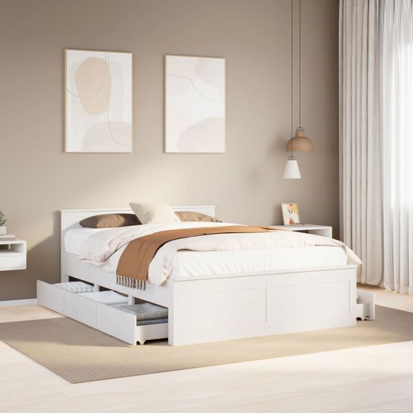 vidaXL Cama sem colch&atilde;o com cabeceira 150x200 cm pinho maci&ccedil;o branco