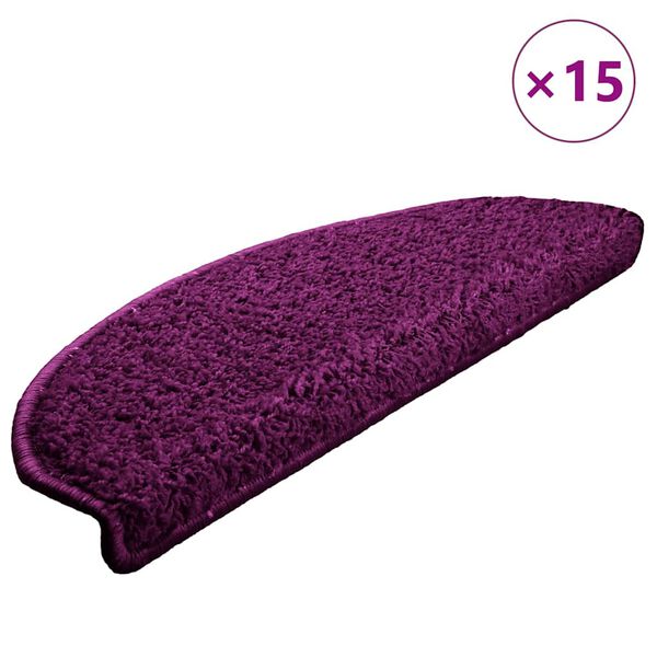 vidaXL Tapetes de escada 15 peças 65x21x4 cm violeta meio redondo grande