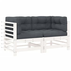 vidaXL Sof&aacute;s de canto com almofad&otilde;es 2 pcs pinho maci&ccedil;o branco