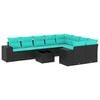 vidaXL Conjunto de sof&aacute; de jardim com 10 pe&ccedil;as e almofadas em rattan sint&eacute;tico preto