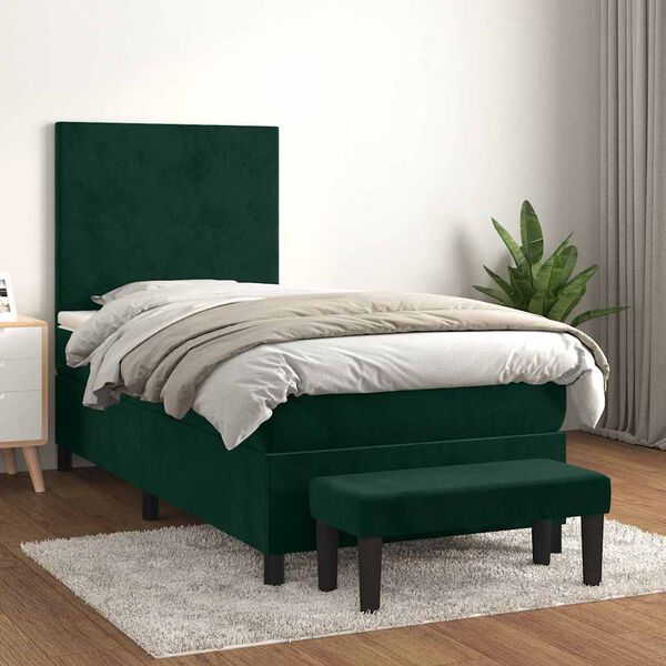 vidaXL Cama com molas/colch&atilde;o 90x200 cm veludo verde-escuro