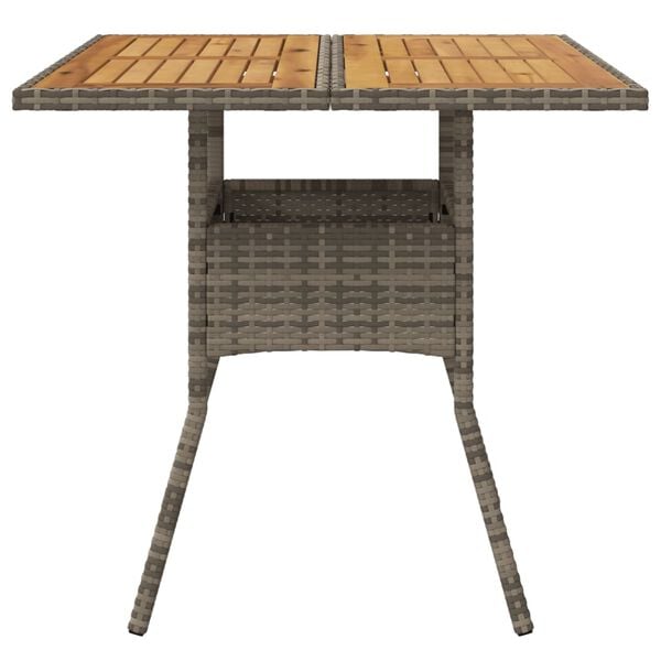 vidaXL Mesa de jardim com tampo em ac&aacute;cia 80x80x75 cm vime PE cinza