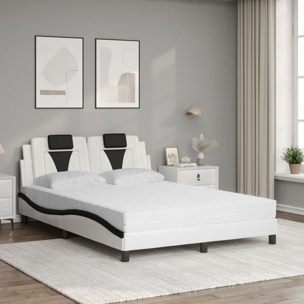 vidaXL Cama Viana com colch&atilde;o 140x190 cm couro artificial preto e branco