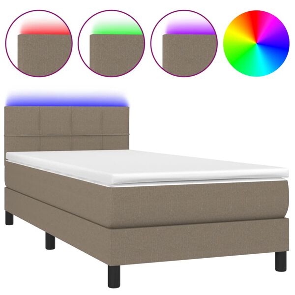 vidaXL Cama box spring colch&atilde;o/LED 100x200cm tecido cinza-acastanhado