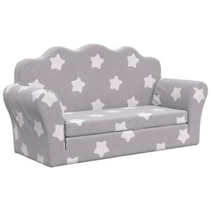 vidaXL Sof&aacute;-cama infantil 2 lugares c/ estrelas pel&uacute;cia cinzento-claro