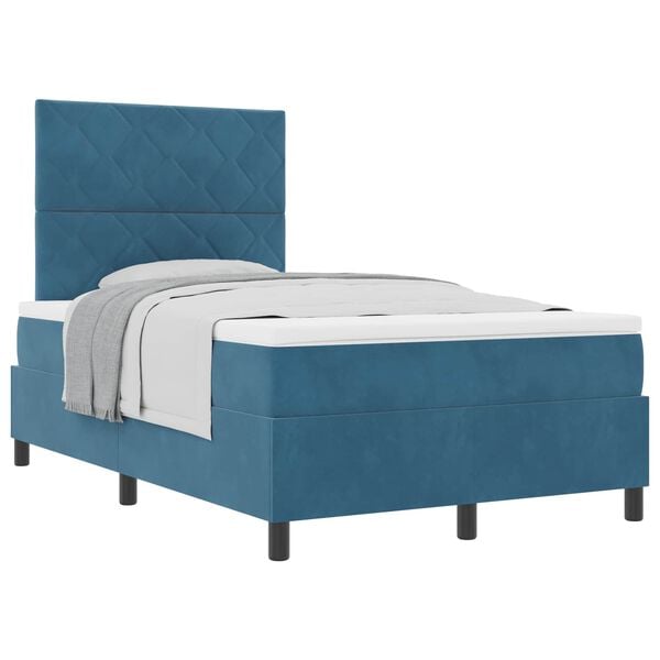 vidaXL Cama Box com colch&atilde;o Azul Escuro 120 x 200 cm Veludo