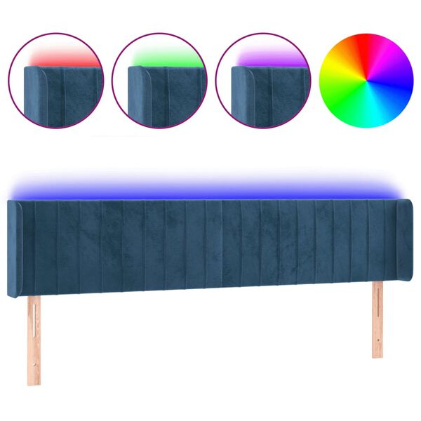 vidaXL Cabeceira cama c/ luzes LED veludo 183x16x78/88 cm azul-escuro