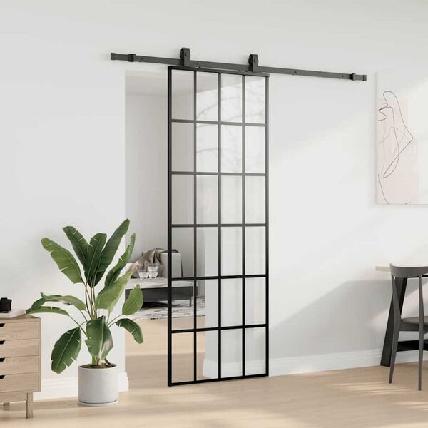 vidaXL Porta deslizante c/ conj. ferragens 76x205cm vidro ESG preto