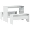vidaXL 3 pcs conj. mesa jantar e banco deriv. madeira branco brilhante