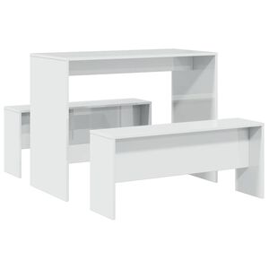vidaXL 3 pcs conj. mesa jantar e banco deriv. madeira branco brilhante