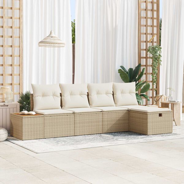 vidaXL Conjunto de Sof&aacute; de Jardim 5 pcs Bege Rattan Sint&eacute;tico