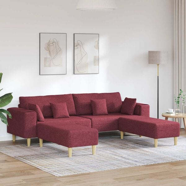 vidaXL Sof&aacute; com almofada 3 pcs Vinho Vermelho tecido