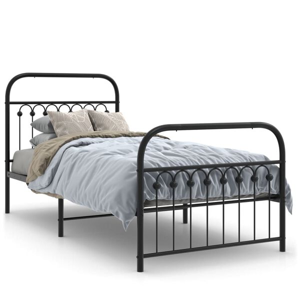 vidaXL Estrutura de cama com cabeceira e p&eacute;s 90x200 cm metal preto