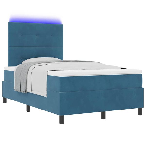 vidaXL Cama Box Spring LED com colch&atilde;o Azul Escuro 120 x 200 cm tecido