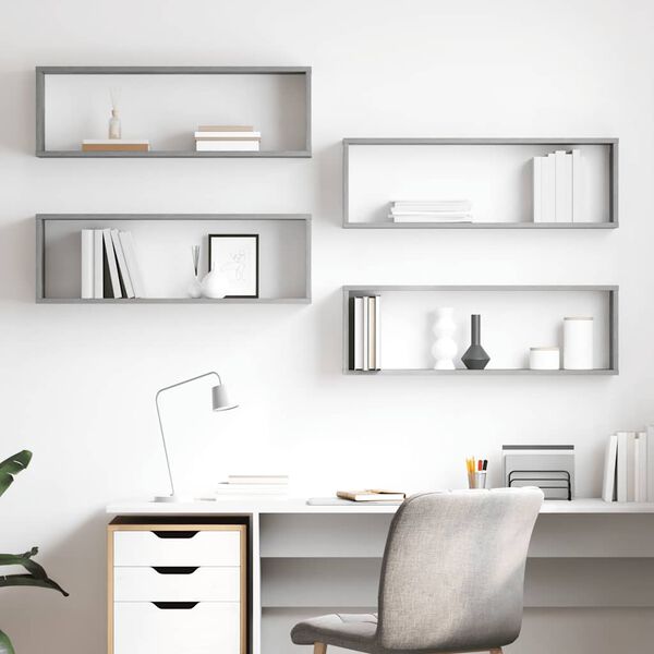 vidaXL Estantes parede c&uacute;bicas 4pcs derivados de madeira cinza cimento