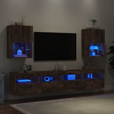 vidaXL Móveis de TV c/ luzes LED 2 pcs 40,5x30x60 cm carvalho fumado