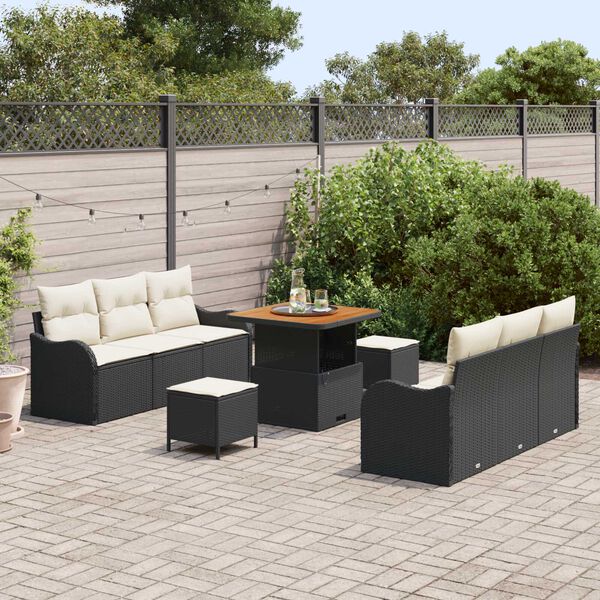 vidaXL Conjunto de Sof&aacute; de Jardim com almofada 9 pcs Preto e Creme