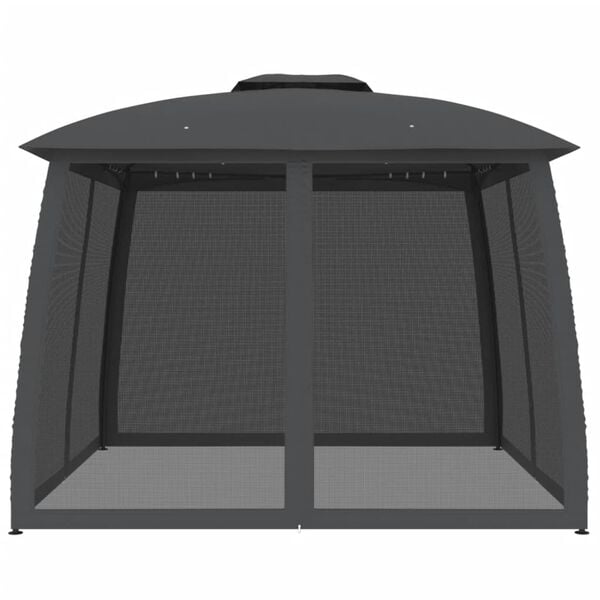 vidaXL Gazebo c/ teto duplo/paredes de malha 2,93x2,93 m a&ccedil;o antracite