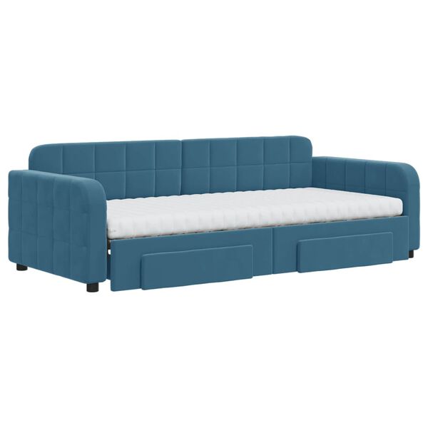 vidaXL Sof&aacute;-cama com gavet&atilde;o e gavetas 90x200 cm veludo azul