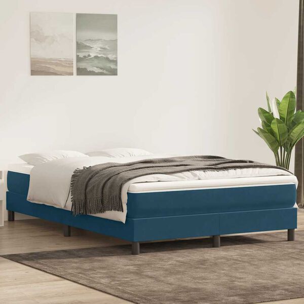vidaXL Cama com molas/colch&atilde;o 140x210 cm veludo azul-escuro
