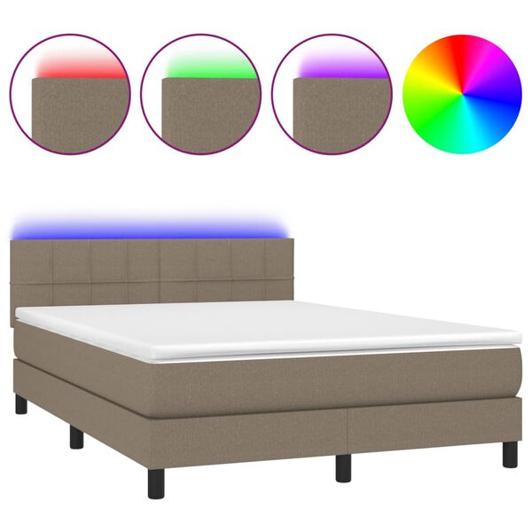vidaXL Cama box spring colch&atilde;o/LED 140x200 cm tecido cinza-acastanhado