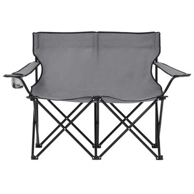 vidaXL Cadeira de campismo dobrável 2 lugares aço e tecido cinzento