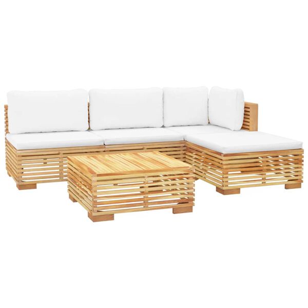 vidaXL 5 pcs conjunto lounge jardim c/ almofad&otilde;es madeira teca maci&ccedil;a