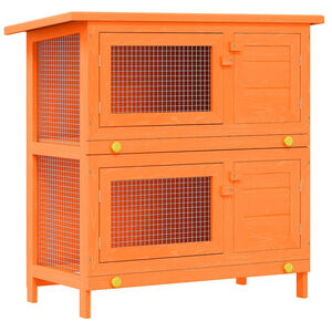 vidaXL gaiola de madeira para coelhos e pequenos animais de estima&ccedil;&atilde;o, com 4 portas, para uso externo,