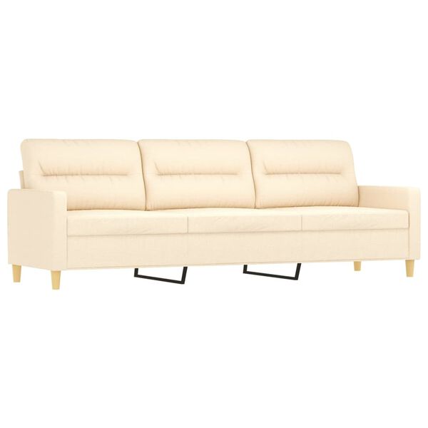 vidaXL Sof&aacute; 3 lugares c/ almofadas/almofad&otilde;es 210 cm tecido cor creme