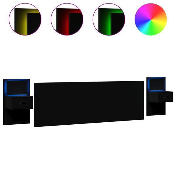 vidaXL Cabeceira de cama c/ arm&aacute;rios 240 cm derivados de madeira preto