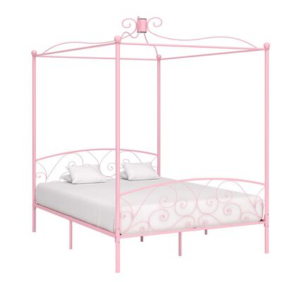 vidaXL Estrutura de cama com dossel 160x200 cm metal rosa