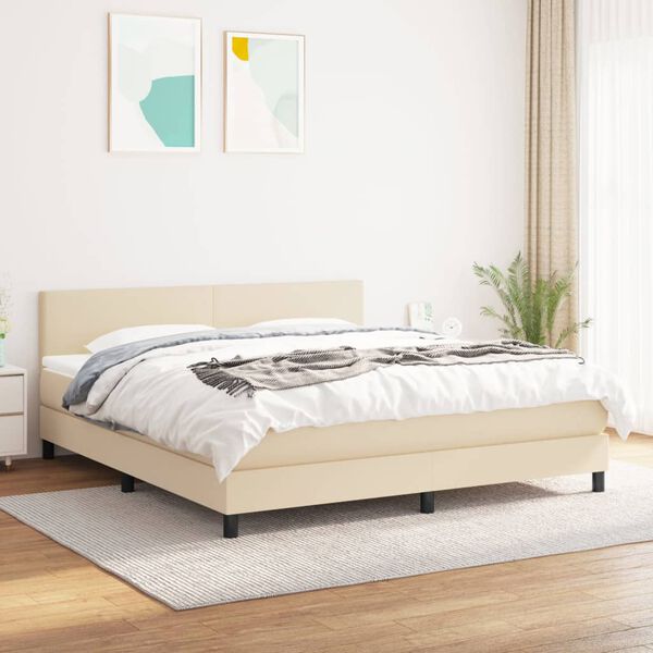 vidaXL Cama com molas/colch&atilde;o 160x200 cm tecido cor creme