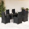 vidaXL 7 pcs conjunto de jantar p/ jardim c/ almofad&otilde;es vime PE preto