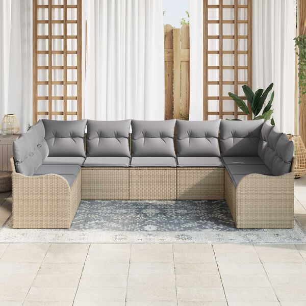 vidaXL Conjunto de Sof&aacute; de Jardim 9 pcs Bege Rattan Sint&eacute;tico