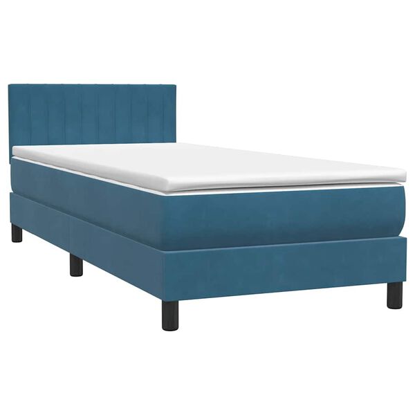 vidaXL Cama com molas/colch&atilde;o azul-escuro 80x210 cm veludo