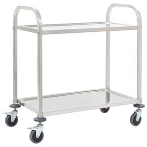 vidaXL Carrinho de cozinha de 2 n&iacute;veis 96,5x55x90 cm a&ccedil;o inoxid&aacute;vel