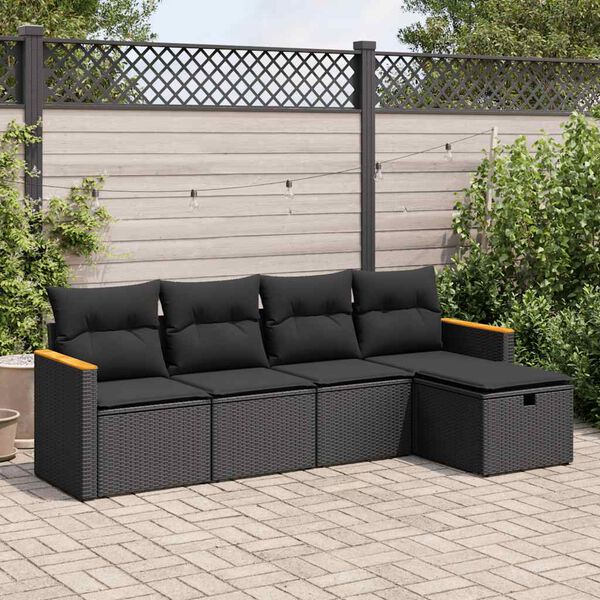 vidaXL 5 pcs conjunto sof&aacute;s de jardim com almofad&otilde;es vime PE preto