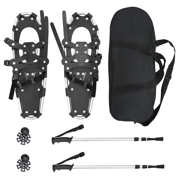 vidaXL Raquetes de neve 3 EM 1 com bast&otilde;es de caminhada Prata e Preto