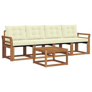 vidaXL Conjunto de Sof&aacute;s para Exterior 5 unid. Natural e Creme
