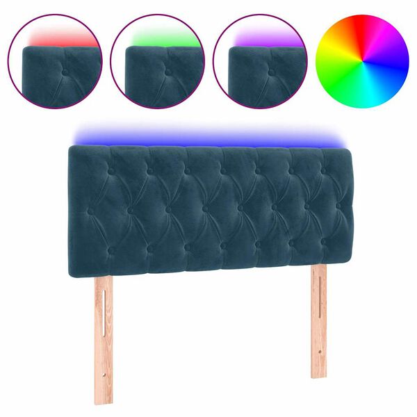 vidaXL Cabeceira de cama c/ luzes LED veludo 100x7x78/88cm azul-escuro