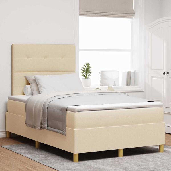 vidaXL Cama Box com cabeceira Creme 120 x 190 cm tecido