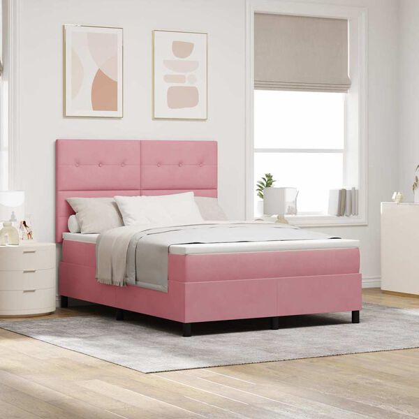 vidaXL Cama Box com colch&atilde;o com cabeceira Rosa 140 x 190 cm Veludo