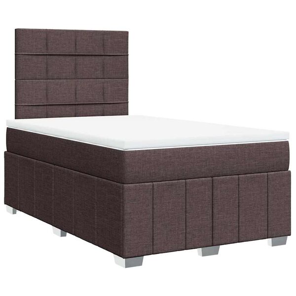 vidaXL Cama boxspring com colch&atilde;o 120x190 cm tecido castanho-escuro
