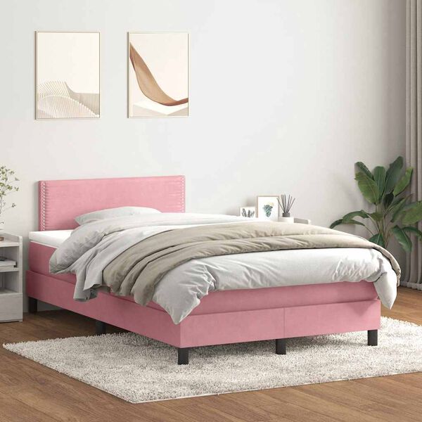 vidaXL Cama com molas/colch&atilde;o 120x210 cm veludo Rosa